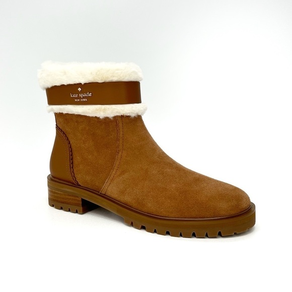 Kate Spade Bailee Booties Size 6.5 Brown/Tan Suede Faux Fur Ankle Boots EUC